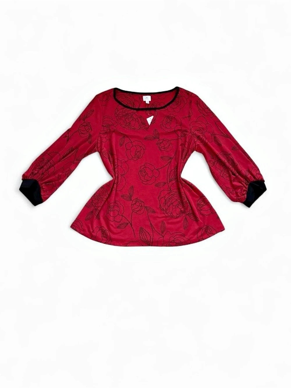 Dressbarn Red Floral Blouse | Size L | NWT